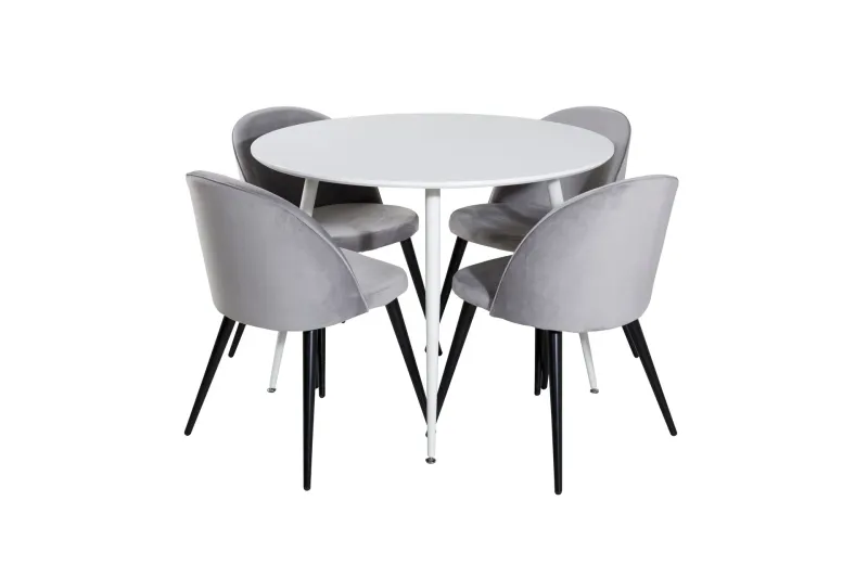 Plaza Matgrupp 100 cm Rund med 4 Velvet stolar - Svart (Art.nr 3058800) — Venture Home