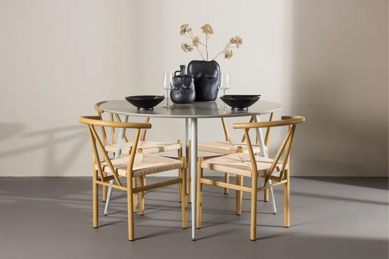 Plaza Matgrupp 120 cm Rund med 4 Alfons stolar - Beige/Beige — Venture Home