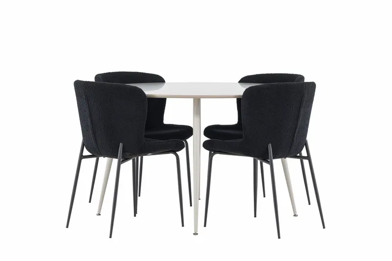 Plaza Matgrupp 120 cm Rund med 4 Modesto stolar - Beige/Svart — Venture Home