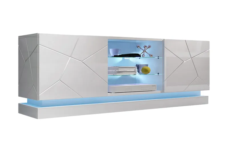 Qiu TV-bänk 40x160 cm LED-belysning - Vit/Högglans — Vit/Högglans