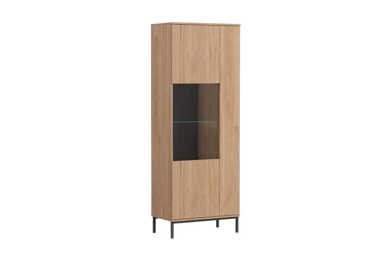 Quertas Vitrinskåp Vit LED Belysning 41 cm djup 70 cm bred 190 cm hög Ljust Trä - Natur/Svart — Scandinavian Choice