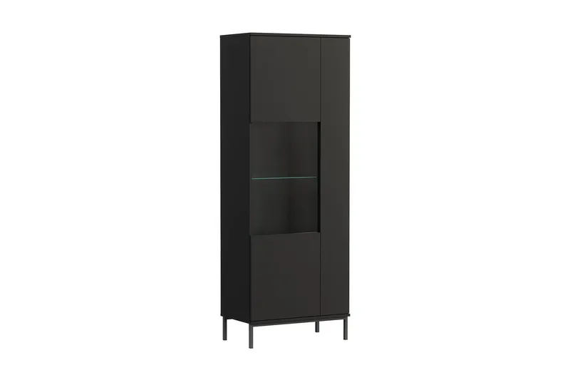 Quertas Vitrinskåp Vit LED Belysning 41 cm djup 70 cm bred 190 cm hög Mörkt Trä - Svart — Scandinavian Choice