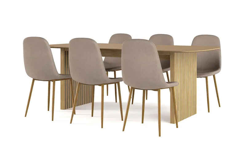 Richeto Matbord 210 cm ek + 6 st Nibe stol brun med ek ben - Natur/Brun — Bark