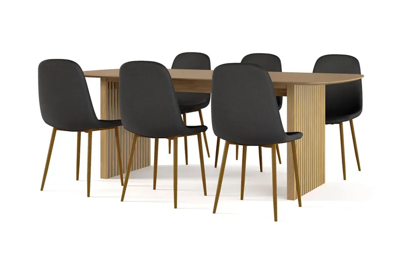 Richeto Matbord 210 cm ek + 6 st Nibe stol svart med ek ben - Natur/Svart — Bark