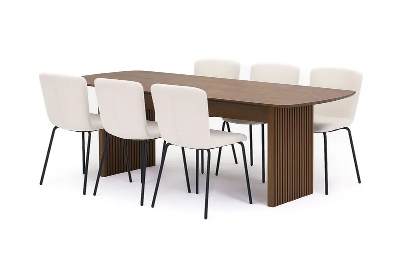 Richeto Matbord 210 cm med 4 Katy Matstolar - Rökt ek / Vit Bouclé — Bark