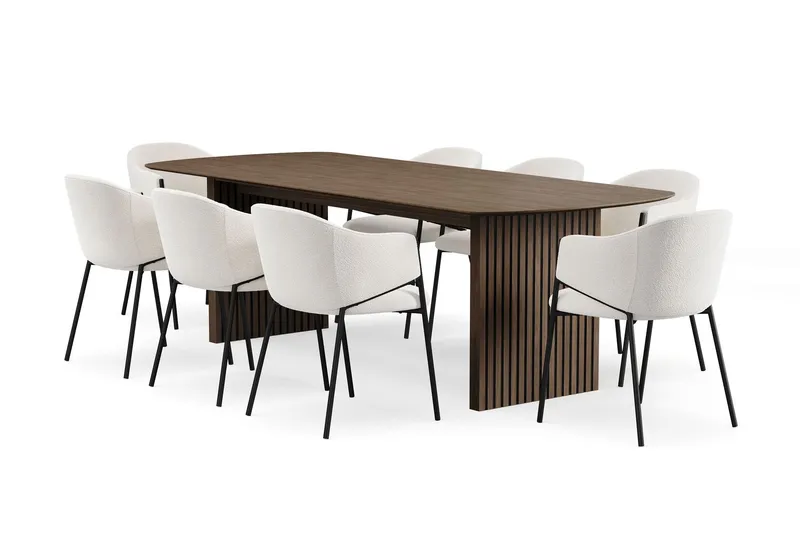 Richeto Matbord 240 cm med 8 Filip Matstolar - Rökt ek / Vit Bouclé — Bark