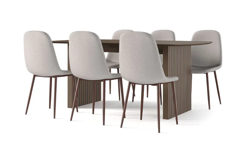 Richeto Matbord Rökt Ek 180 cm valnöt + 6 st Nibe stol beige med valnöt ben - Brun/Beige — Bark