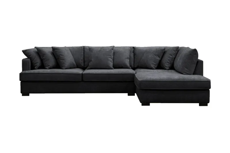 Rossita 4-sits Högervänd L-formad Djup Schäslongsoffa i Chenille - Svart — Scandinavian Choice
