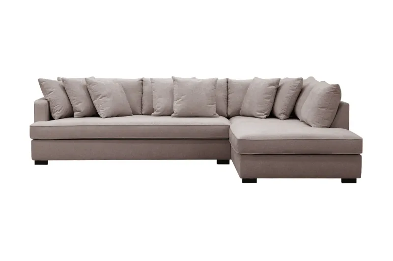 Rossita 4-sits Högervänd L-formad Djup Schäslongsoffa med Hel dyna i Chenille - Grå / Brun — Scandinavian Choice