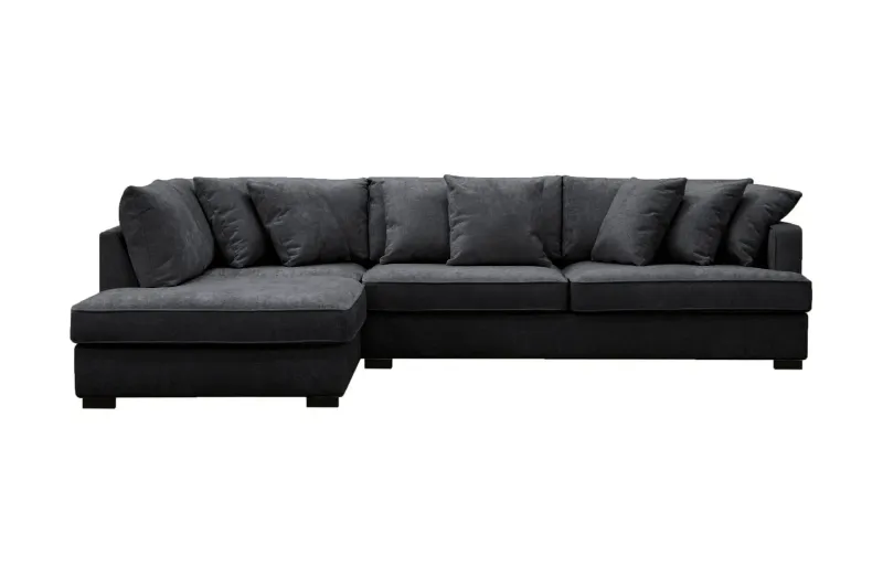 Rossita 4-sits Vänstervänd L-formad Djup Schäslongsoffa i Chenille - Svart — Scandinavian Choice