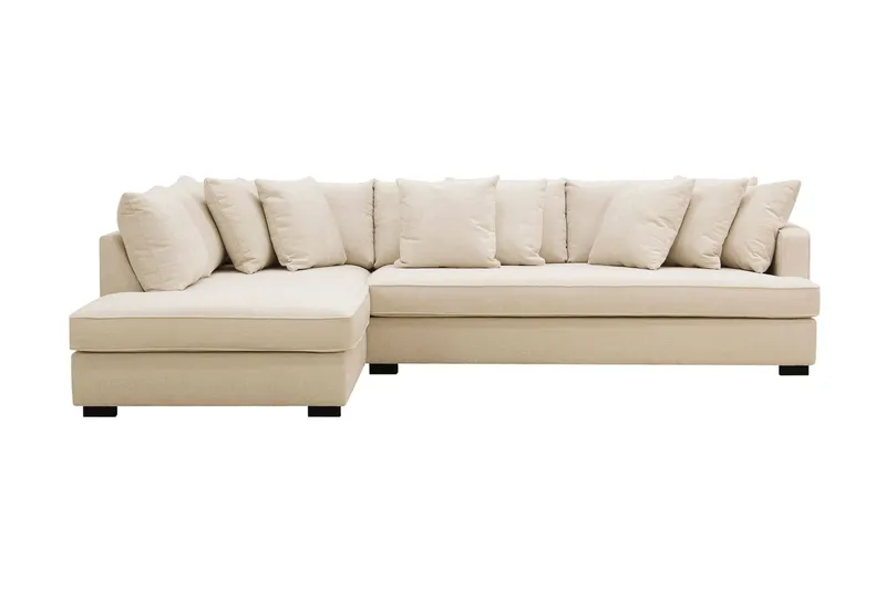 Rossita 4-sits Vänstervänd L-formad Djup Schäslongsoffa med Hel dyna i Chenille - Beige — Scandinavian Choice