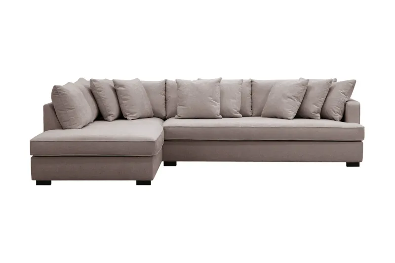 Rossita 4-sits Vänstervänd L-formad Djup Schäslongsoffa med Hel dyna i Chenille - Grå / Brun — Scandinavian Choice