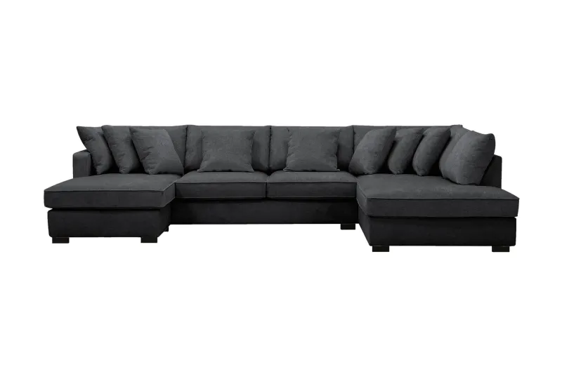Rossita 5-sits Högervänd U-formad Djup Soffa med Divan och Schäslong i Chenille - Svart — Scandinavian Choice