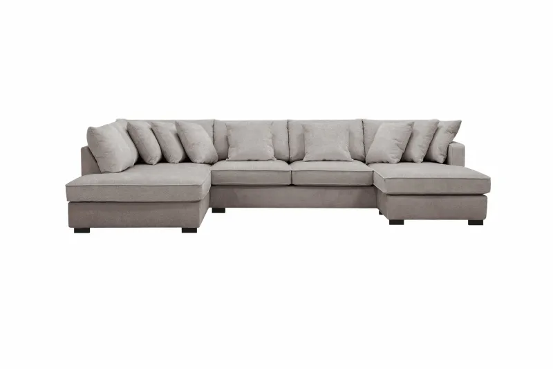 Rossita 5-sits Vänstervänd U-formad Djup Soffa med Divan och Schäslong i Chenille - Grå / Brun — Scandinavian Choice