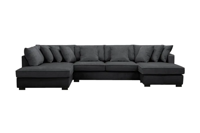 Rossita 5-sits Vänstervänd U-formad Djup Soffa med Divan och Schäslong i Chenille - Svart — Scandinavian Choice