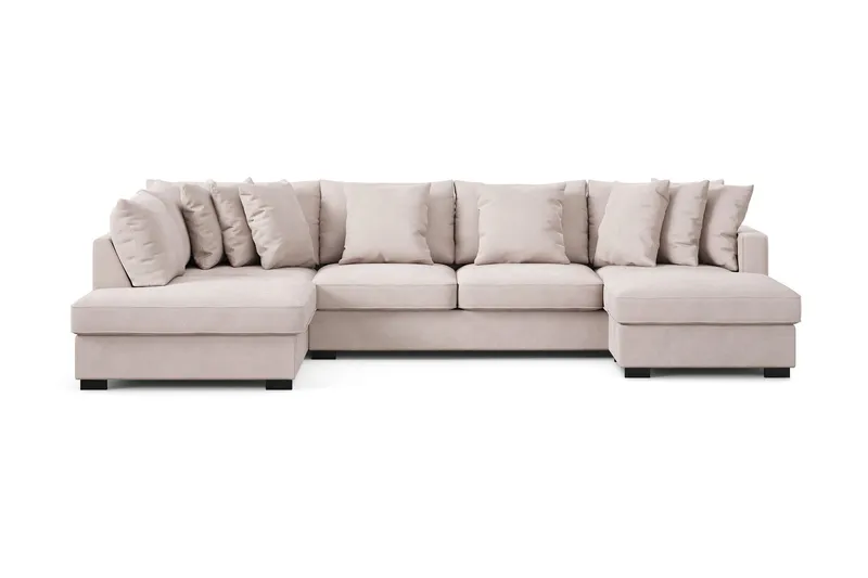 Rossita 5-sits Vänstervänd U-formad Djup Soffa med Divan och Schäslong i Sammet - Beige — Scandinavian Choice