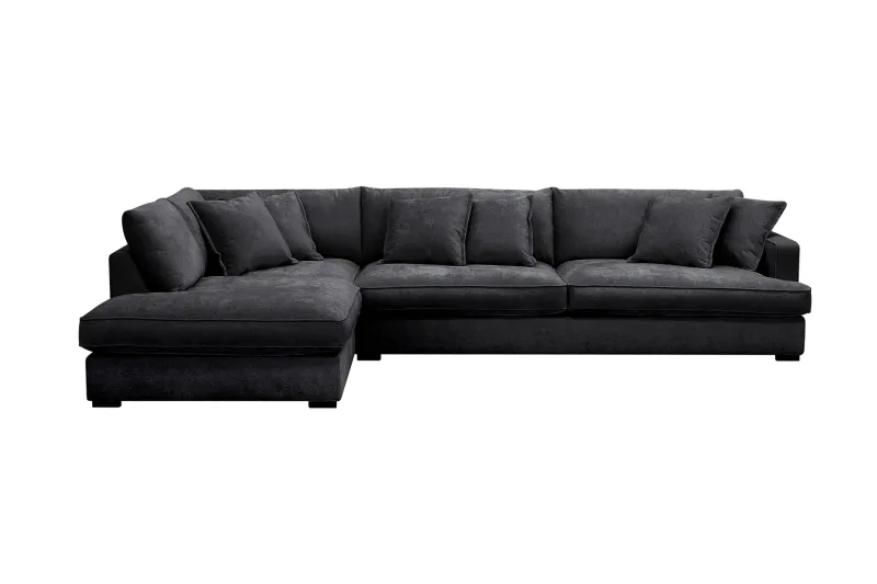 Rossita Lyx 4-sits Extra djup Soffa med Schäslong Vänster - Svart Chenille — Scandinavian Choice