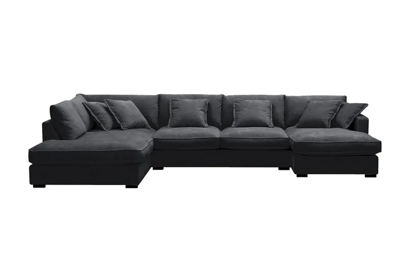 Rossita Lyx 5-sits Högervänd U-formad Extra djup Soffa med Divan och Schäslong i Chenille - Svart — Scandinavian Choice