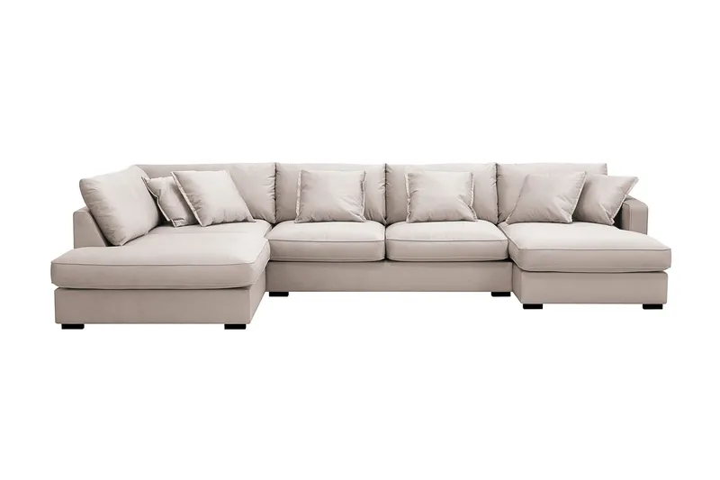 Rossita Lyx 5-sits Högervänd U-formad Extra djup Soffa med Divan och Schäslong i Sammet - Beige — Scandinavian Choice