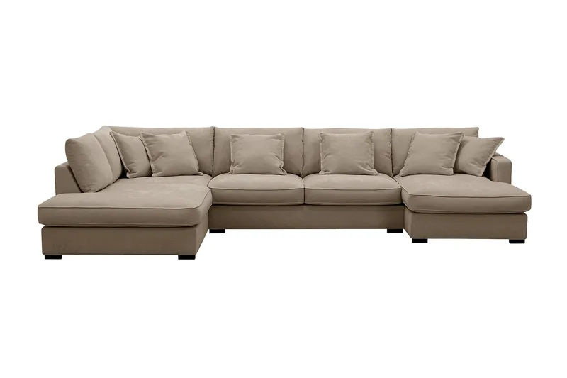 Rossita Lyx 5-sits Högervänd U-formad Extra djup Soffa med Divan och Schäslong i Tyg - Brun — Scandinavian Choice