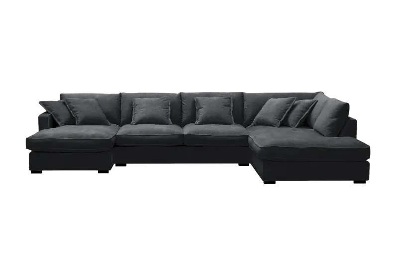 Rossita Lyx 5-sits Vänstervänd U-formad Extra djup Soffa med Divan och Schäslong i Chenille - Svart — Scandinavian Choice