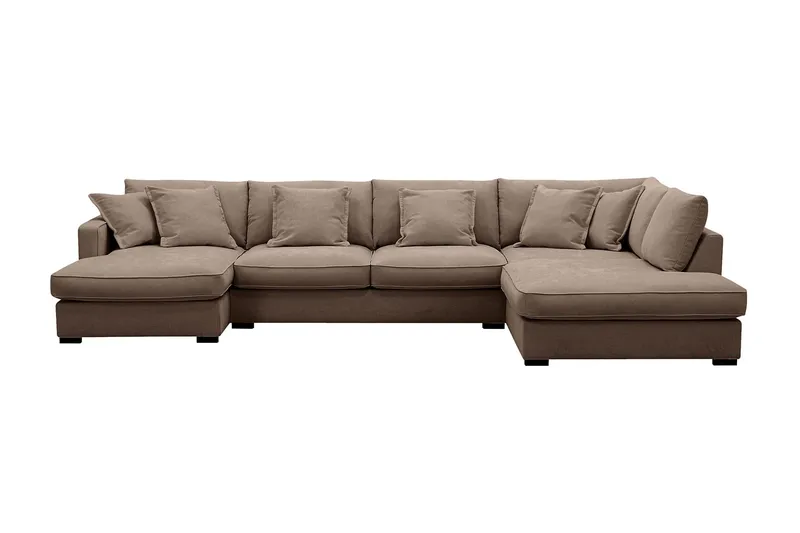 Rossita Lyx 5-sits Vänstervänd U-formad Extra djup Soffa med Divan och Schäslong i Tyg - Mörkbrun — Scandinavian Choice