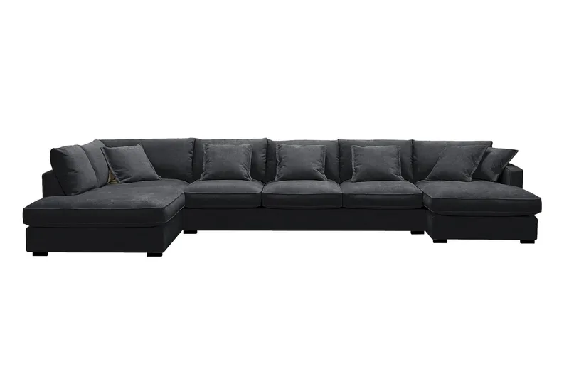 Rossita Lyx 6-sits Högervänd U-formad Extra djup Soffa med Divan och Schäslong i Chenille - Svart — Scandinavian Choice