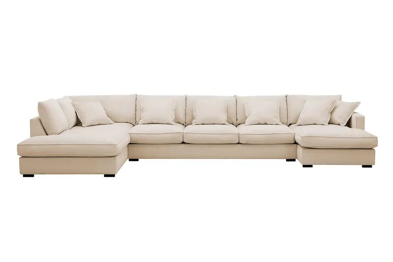 Rossita Lyx 6-sits Högervänd U-formad Extra djup Soffa med Divan och Schäslong i Manchester - Beige — Scandinavian Choice