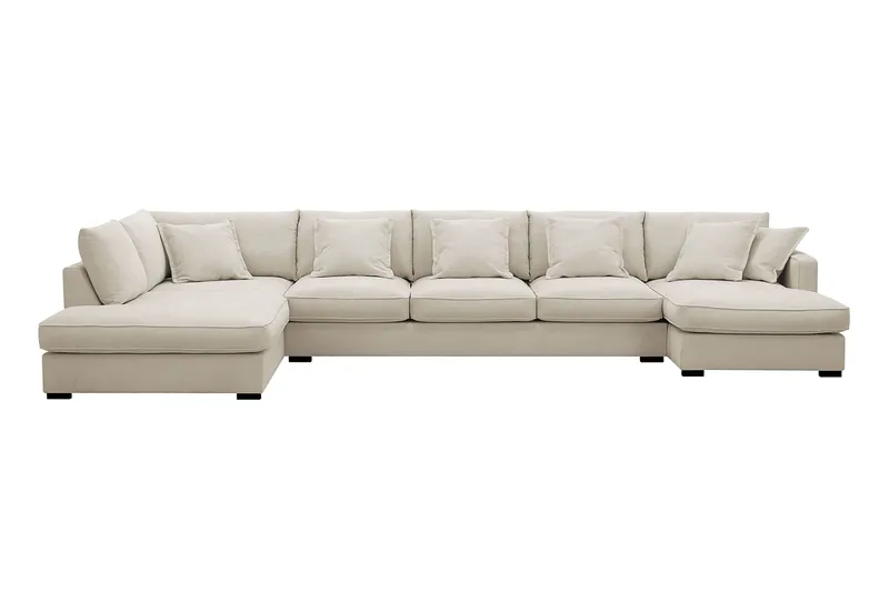 Rossita Lyx 6-sits Högervänd U-formad Extra djup Soffa med Divan och Schäslong i Tyg - Beige — Scandinavian Choice