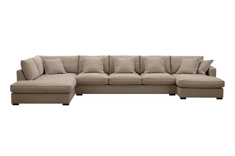 Rossita Lyx 6-sits Högervänd U-formad Extra djup Soffa med Divan och Schäslong i Tyg - Brun — Scandinavian Choice