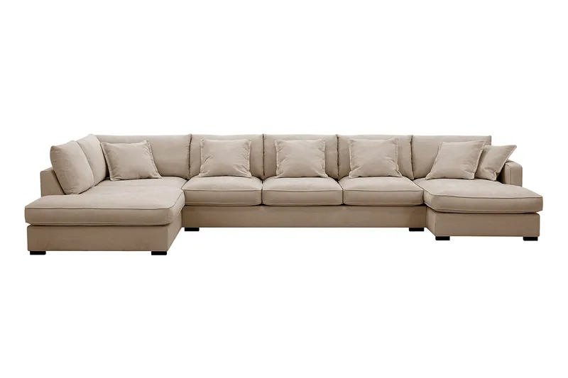 Rossita Lyx 6-sits Högervänd U-formad Extra djup Soffa med Divan och Schäslong i Tyg - Ljusbrun — Scandinavian Choice