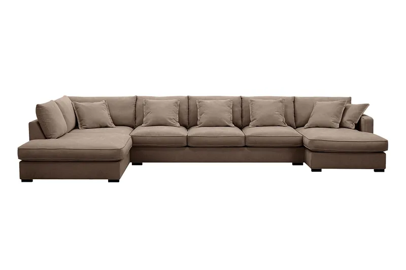 Rossita Lyx 6-sits Högervänd U-formad Extra djup Soffa med Divan och Schäslong i Tyg - Mörkbrun — Scandinavian Choice