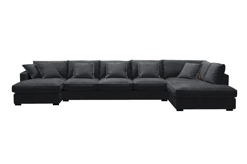 Rossita Lyx 6-sits Vänstervänd U-formad Extra djup Soffa med Divan och Schäslong i Chenille - Svart — Scandinavian Choice