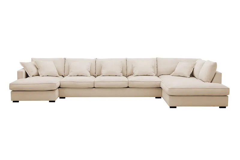 Rossita Lyx 6-sits Vänstervänd U-formad Extra djup Soffa med Divan och Schäslong i Manchester - Beige — Scandinavian Choice