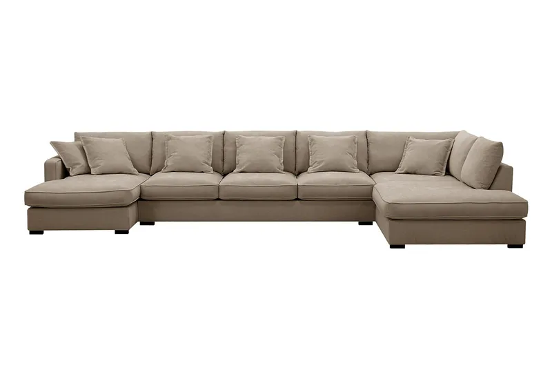 Rossita Lyx 6-sits Vänstervänd U-formad Extra djup Soffa med Divan och Schäslong i Tyg - Brun — Scandinavian Choice
