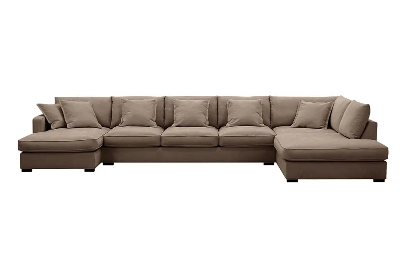 Rossita Lyx 6-sits Vänstervänd U-formad Extra djup Soffa med Divan och Schäslong i Tyg - Mörkbrun — Scandinavian Choice