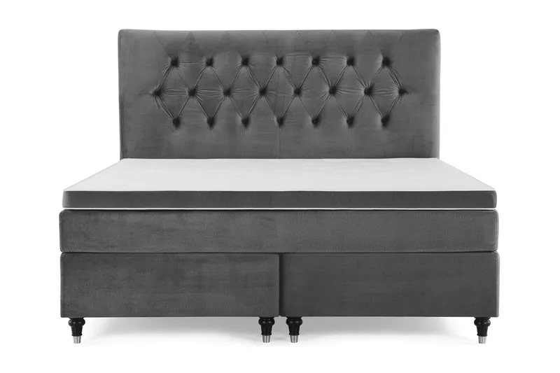 Royal Velvet Komplett Sängpaket 160x200 cm - Mörkgrå med Svarvade Ben — Mörkgrå med Svarvade Ben