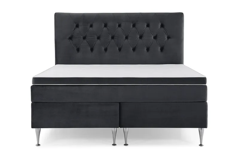 Royal Velvet Komplett Sängpaket 160x200 cm - Svart med Höga Silverben — Svart med Höga Silverben