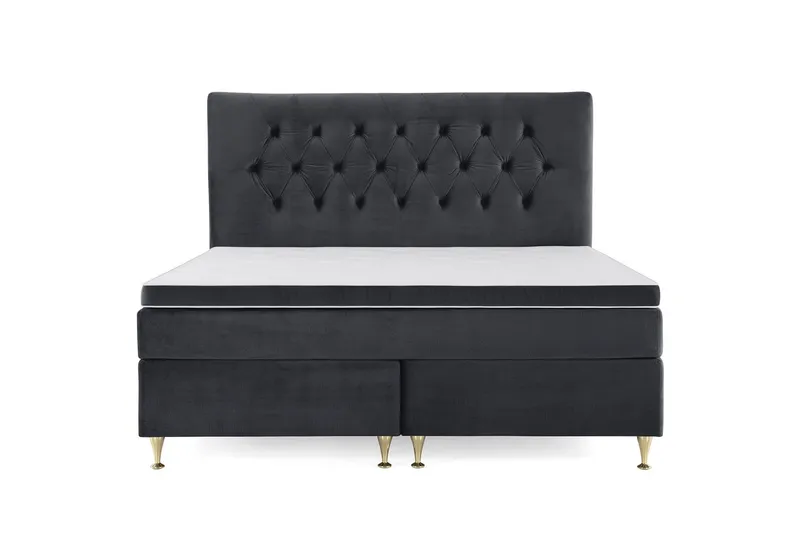 Royal Velvet Komplett Sängpaket 160x200 cm - Svart med Låga Guldben — Svart med Låga Guldben