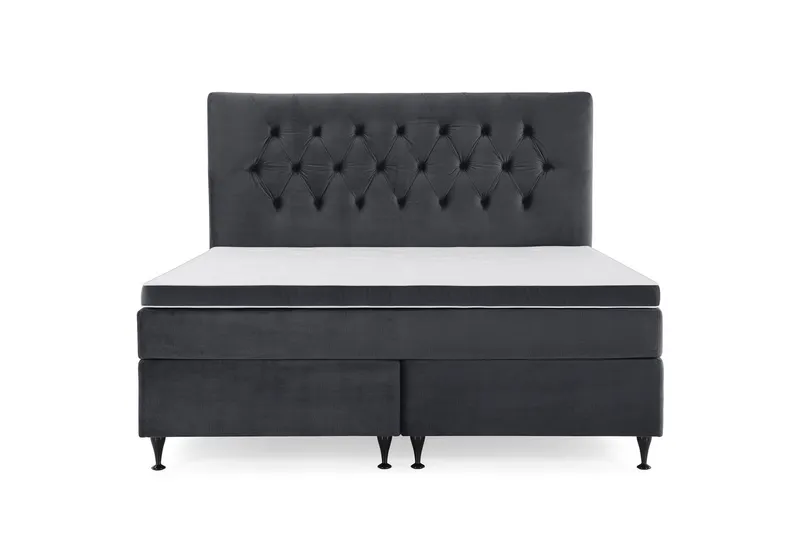 Royal Velvet Komplett Sängpaket 160x200 cm - Svart med Låga Svarta Ben — Svart med Låga Svarta Ben