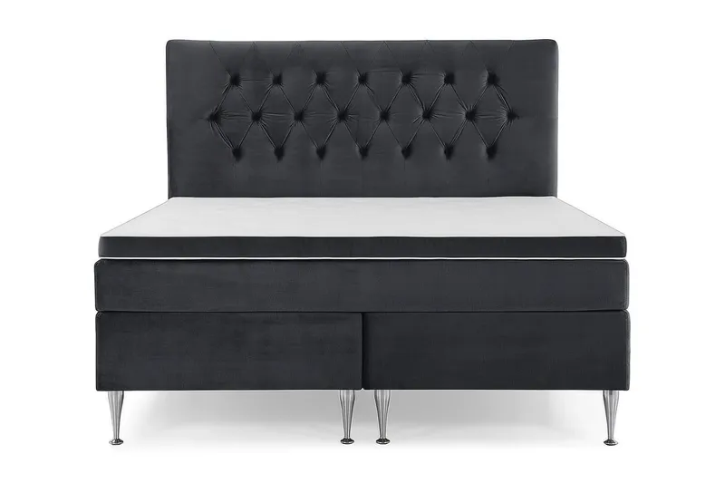 Royal Velvet Komplett Sängpaket Sammetssäng 180x200 cm - Svart med höga silverben — Svart med höga silverben