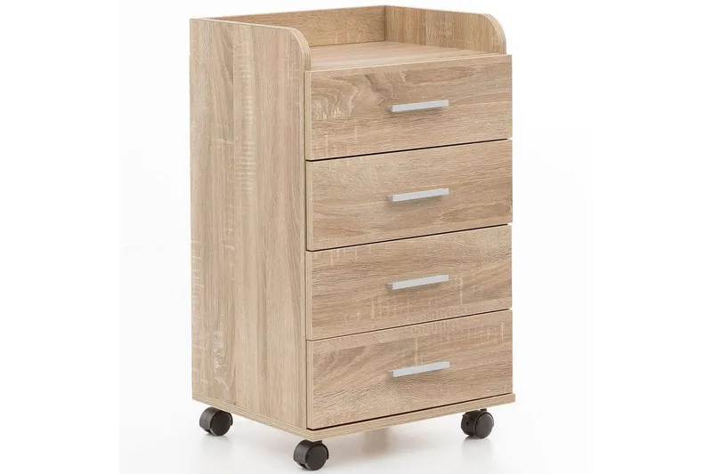 Rullkontejner Wohnling 4 lådor med hjul, förvaringsbricka, foliebelagd spånskiva, modern stil Sonoma - Sonoma — Wohnling