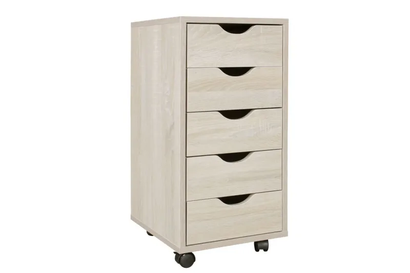 Rullkontejner Wohnling 5 lådor med folierad spånskiva och hjul, modern stil Sonoma - Sonoma — Wohnling