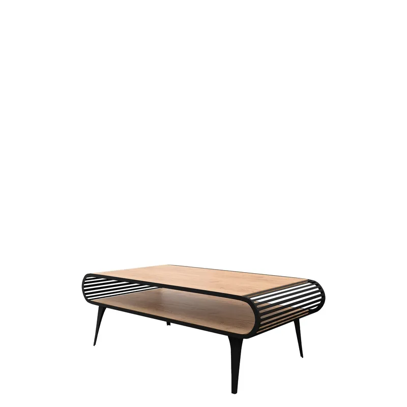 Salvaris Soffbord 120 cm - Svart med bordsskiva i naturlig trälook — Svart med bordsskiva i naturlig trälook