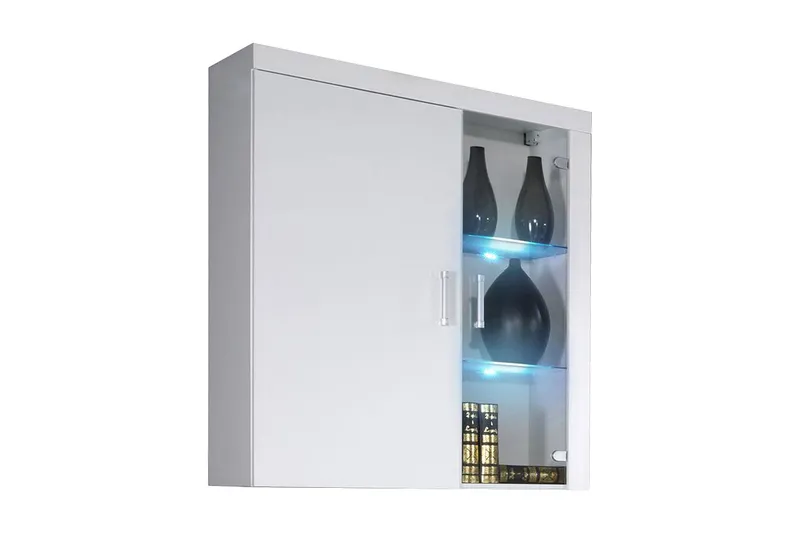Samba Lågt Vitrinskåp RGB LED Belysning 35 cm djup 90 cm bred 111 cm hög Ljust Trä Glas - Vit — Vit
