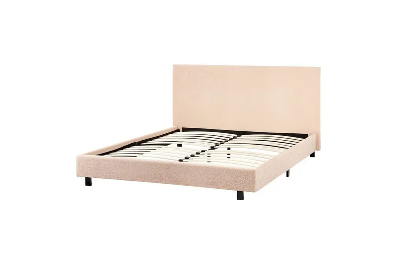 Säng med lamellram Albi - Beige, svart/Bouclé, 140x200 cm — Beige, svart/Bouclé, 140x200 cm