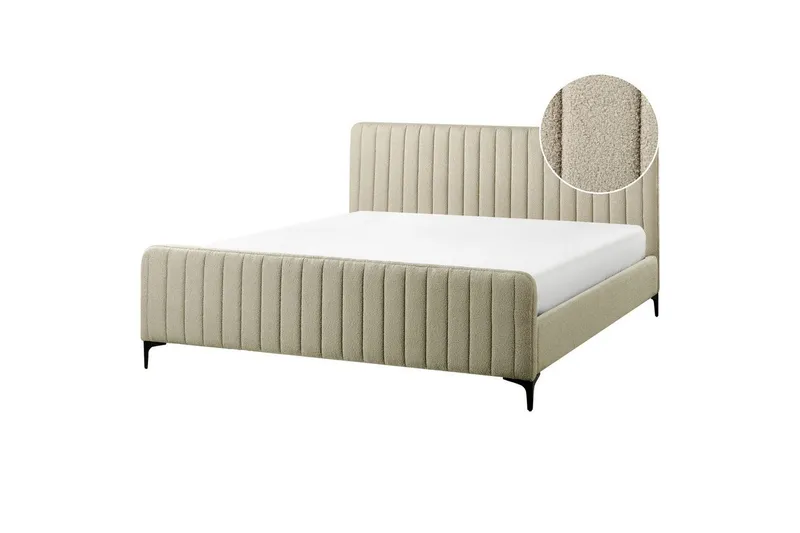 Säng med lamellram Lunan - Beige, svart/Bouclé, 180x200 cm — Beige, svart/Bouclé, 180x200 cm