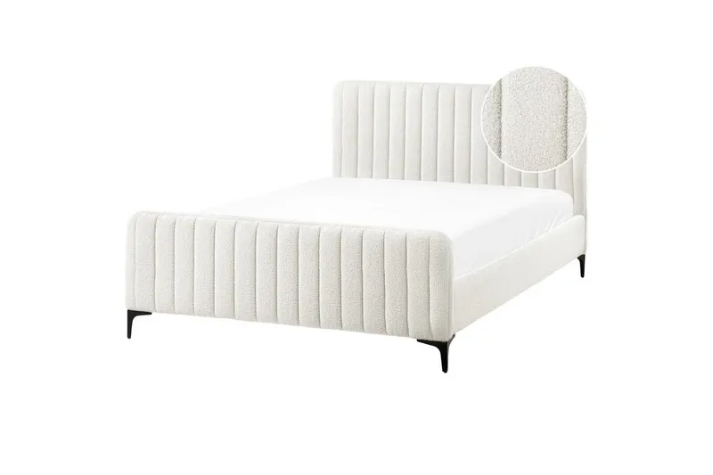 Säng med lamellram Lunan - Vit, Svart/Bouclé, 140x200 cm — Vit, Svart/Bouclé, 140x200 cm