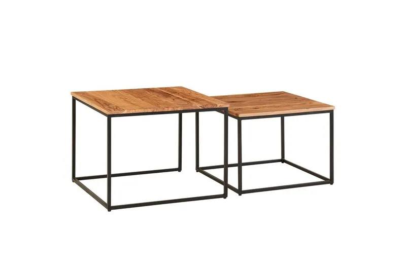 Satsbord Wohnling Set med 2 i massivt trä fyrkantiga metallben modern — Wohnling