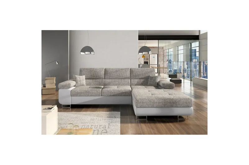 Sektionssoffa Eltap Armando 289x85x203 cm - Berlin 01, Mjuk 17, Grå, Vit, Höger — Berlin 01, Mjuk 17, Grå, Vit, Höger